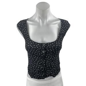 Reformation Wallflower Black Polka Dot Sleeveless Button Front Crop Tank Top 0